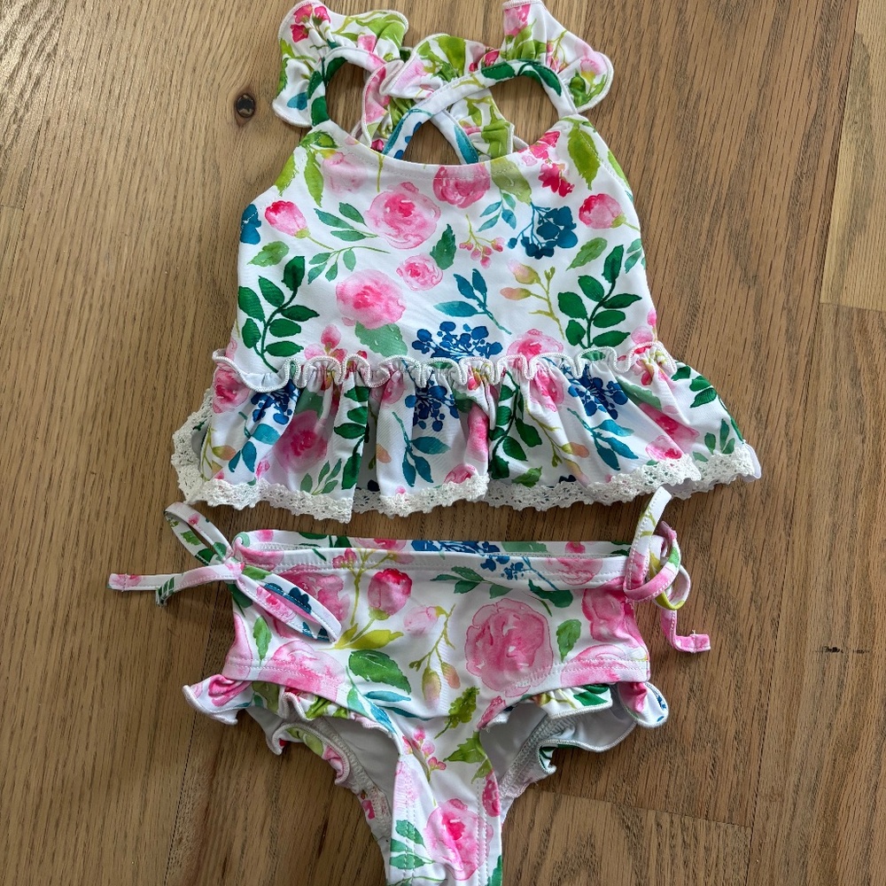 Sweet Honey Floral Two-Piece Swimsuit 6M EUC